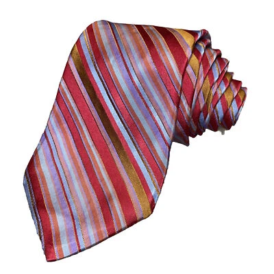 Ted Baker Silk Neck Tie Red Candy Stripe Made in USA - Image 1 of 4