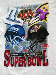 NEU Vintage Super Bowl 2001 Ravens vs Giants weiß (vorne & hinten) T-Shirt * LARGE - Bild 1 von 5