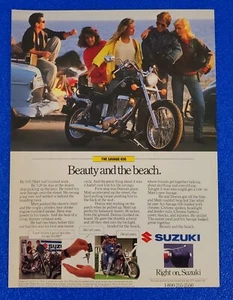 1987 SUZUKI 650 SAVAGE MOTORRAD ORIGINAL FARBDRUCK ANZEIGE BEAUTY AND THE BEACH - Bild 1 von 1