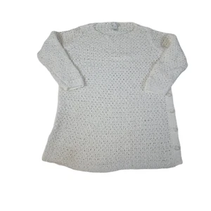 J. Jill Damenpullover klein offen gestrickt handgehäkelt weiß Baumwolle 3/4 Ärmel - Bild 1 von 9