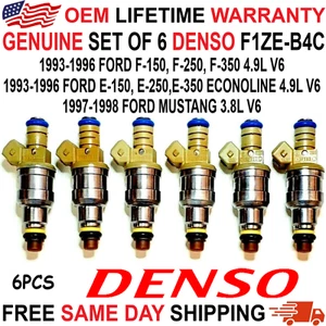 GENUINE DENSO x6 Fuel Injectors for 1993-1998 Ford 4.9L I6, 3.8L V6 #F1ZE-B4C - Bild 1 von 5
