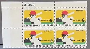 1969 Scott #1381 Baseball 100th Annv U.S. Stamps “MINT” NH Plate Block of 4 - Picture 1 of 1