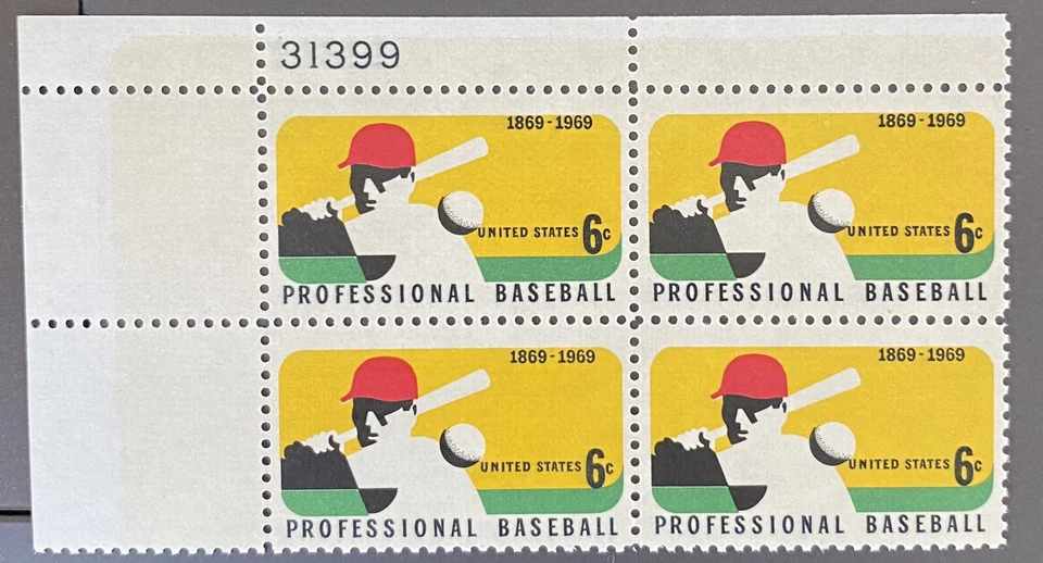 1969 Scott #1381 Baseball 100th Annv U.S. Stamps “MINT” NH Plate Block of 4 - Image 1 of 1