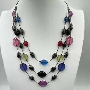 NY & Co Multi-Color Plastic Faceted Bead Multi-Strand Layered Bib Necklace - Picture 1 of 6