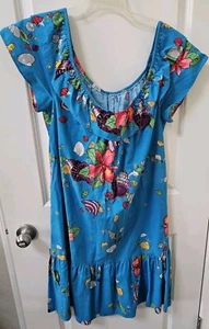 Hilo Hattie Vintage Hawaii Kleid Schulterfrei Blau Blumen Fisch Muscheln Medium - Bild 1 von 4