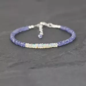 Bracciale delicato perline pietre preziose rondelle opale etiope naturale tanzanite 3-5 mm - Foto 1 di 5