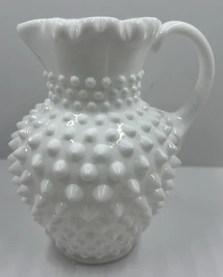VNTG FENTON Ruffled Rim White Milk Glass 5.5" Hobnail Small Water Pitcher - Image 1 of 4