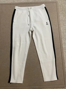 Polo Ralph Lauren Men’s 34x28 Track Joggers White Black Stripe Zip Sweatpants - Picture 1 of 11