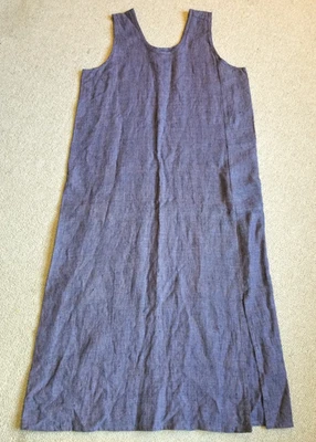 Womens Dress-FLAX  by JEANNE ENGEHART-blue/pink tweedy linen maxi Lagenlook-M - Image 1 of 4
