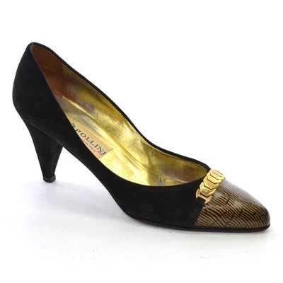 女士 Pollini 连衣裙尖头高跟鞋 8 B 黑色麂皮绒高跟鞋复古 — 第 1/4 张图片