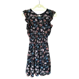 Trixxi Black Floral Ruffle Dress Size M Smocked Waist Boho Cottagecore - Picture 1 of 7