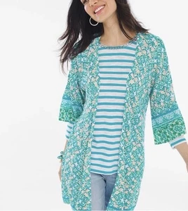 Chico’s Blue Pattern Soft Tile Cardigan Sweater Size 3 NWT - Picture 1 of 12
