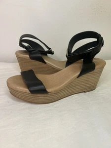 Wittner Black Leather Strappy Wedge Sandals Size 38 - Picture 1 of 6