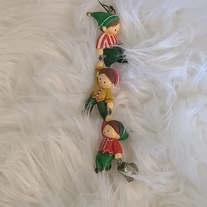 Hallmark Christmas Ornament Elfin Antics 1980 Dangling Elves with Brass Bell Vtg - Picture 1 of 3