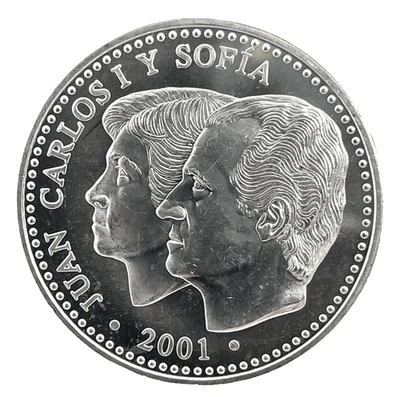 2001 SPAIN JUAN CARLOS I Y SOFIA Silver 2000 Pesetas Coin KM 1017 - Image 1 of 4