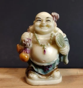 Vintage painted Resin Lucky Laughing Buddha Figurine 2" Pocket Buddha - Picture 1 of 7