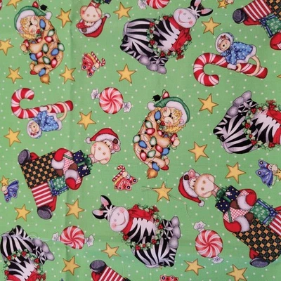 Bazoople Christmas Fabric Springs Creative 22x44 Animals Candy Star Cotton Quilt - Image 1 of 4