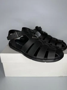 Prada Sandals Mens Size 9 Black Rubber Fisherman Plaque Made in Italy Buckle - Picture 1 of 21