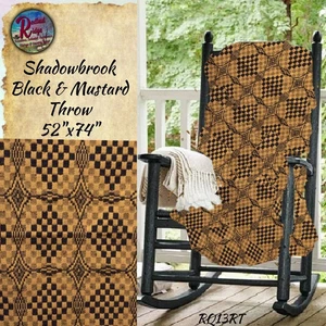 Shadowbrook Mustard &amp; Black Woven Throw Blanket 52&quot;x74" - Picture 1 of 2