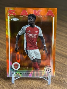 Bukayo Saka 2024 2024-25 Topps Chrome UEFA UCC #77 Orange Lava Refractor /25 - Picture 1 of 2