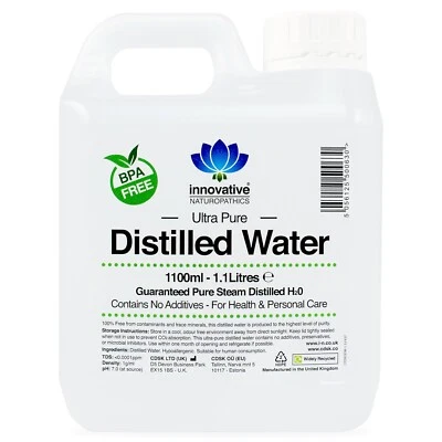 INNOVATIVE NATUROPATHICS Distilled Water - 100% Pure Food Grade - 1 Litre + Pack Size Options
