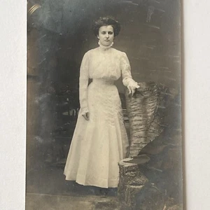 Antique RPPC Real Postcard Photograph Beautiful Woman Small Waist High Collar - Picture 1 of 9