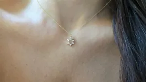 DIAMOND STAR OF DAVID NECKLACE 14K SOLID GOLD 0.07CT NATURAL DIAMONDS - Picture 1 of 5