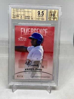 YASIEL PUIG 2012 Rize autógrafo novato rojo/10 automático RC BGS 9,5/10 GEMA MT DODGERS Foto 1 de 4