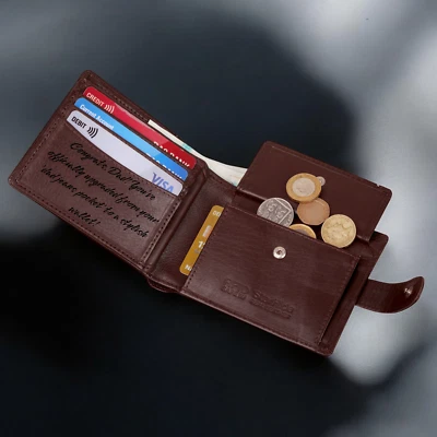 Personalised Men Brown Wallet Real Leather RFID Safe Custom Engraved Wallet 1212 - Image 1 of 4