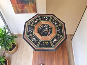 30" Black Marble Sofa Coffee Table Semi Precious Stone Inlay Pietra Dura Home De - Picture 1 of 6