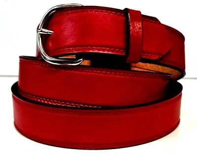 Cinturón de cuero genuino ROJO, 100 % grano superior, (1-1/2" de ancho) color sólido vendedor y hecho en EE. UU. Foto 1 de 3