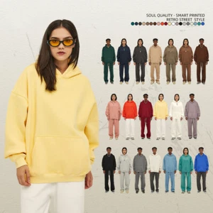 Sweatshirt Winter Loose Plus Velvet Weatshirt Unisex Oversize Thickened Hooded - Picture 1 of 35
