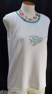 The Quacker Factory Knit sleeveless Shirt Cami top Fish jeweled embellished SZ S - Picture 1 of 7