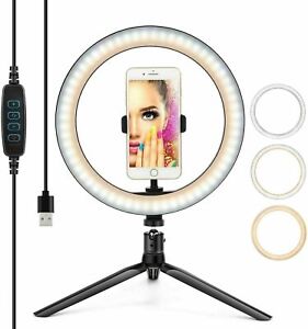 10"/12" Anillo de luz LED Kit De Soporte Regulable Photo Studio Selfie Teléfono En Vivo lámpara UK