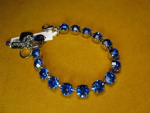 MARIANA BRACELET SWAROVSKI CRYSTALS VIVID BLUE TENNIS Rhod Pl Designer Gift - Picture 1 of 1