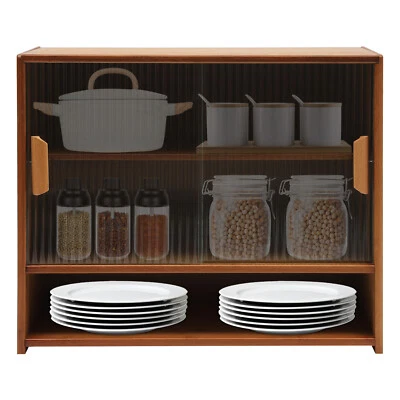 Tea-colored Storage Cabinet Bamboo Kitchen Pantry Sideboard With 2 Sliding Door - Image 1 of 4