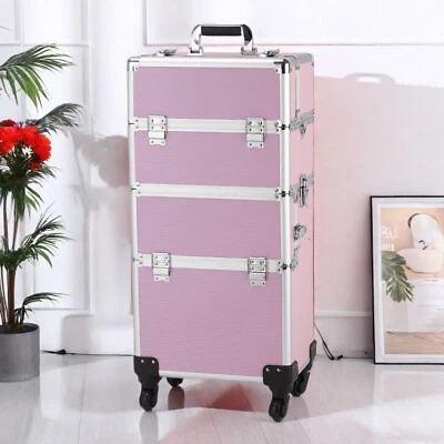 Estojo de maquiagem rolante 3 em 1 - Portátil, em camadas, liga de alumínio, rosa e bloqueável - Imagem 1 de 4