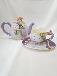 Homco Home Interior Primavera Púrpura Rosa Pequeño Conejito Tetera Taza Juego de Platillos - Imagen 1 de 23