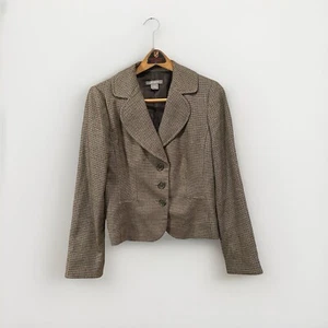 Vintage Ann Taylor Hahnentritt Tweed 3 Knöpfe Blazer Jacke hellbraun Damen 6 Academia - Bild 1 von 5