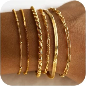 Gold Bracelets for Women 14K Real Gold Plated Jewelry Sets Stack Trendy Dainty - Picture 1 of 4