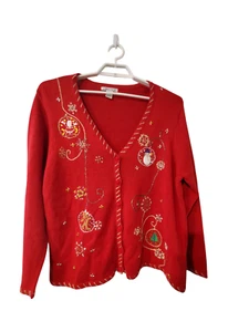 Reference Point nwt cardigan sweater womens 2X red Christmas Holiday Ugly ramie - Picture 1 of 5