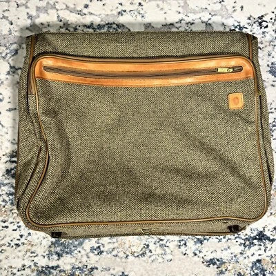 Hartmann Garment Bag Tweed Leather Trim Travel Luggage 22 x15 Brown W/ Strap Vtg - Image 1 of 4
