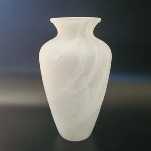 Vetreria Operaia Lux Italy Satin Swirled Opalescent White Glass Vase 12" Vtg - Picture 1 of 11