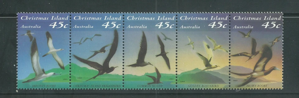 Isla de Navidad Scott # 349 MNH Tira de 5 aves marinas  Foto 1 de 1