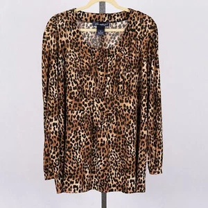 Susan Graver Style Cheetah Print Women's 2X Tunic Top Lightweight Brown Black - Picture 1 of 5