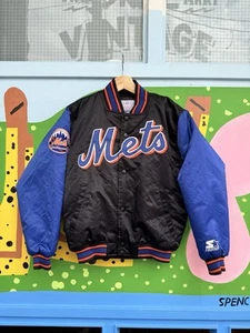 Vintage New York Mets Blue & Black Satin Starter Jacket Youth M Mint 90’s - Picture 1 of 8