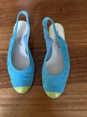 ZAPATOS ANDRE ASSOUS Gamuza Eslinga Trasera Planos Turquesa Gris Talla 7.5 B Italia Foto 1 de 4