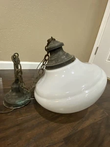 VTG School House Pendant Light Milk Glass Globe Antique Ceiling Fixture 15 Inch - Picture 1 of 24