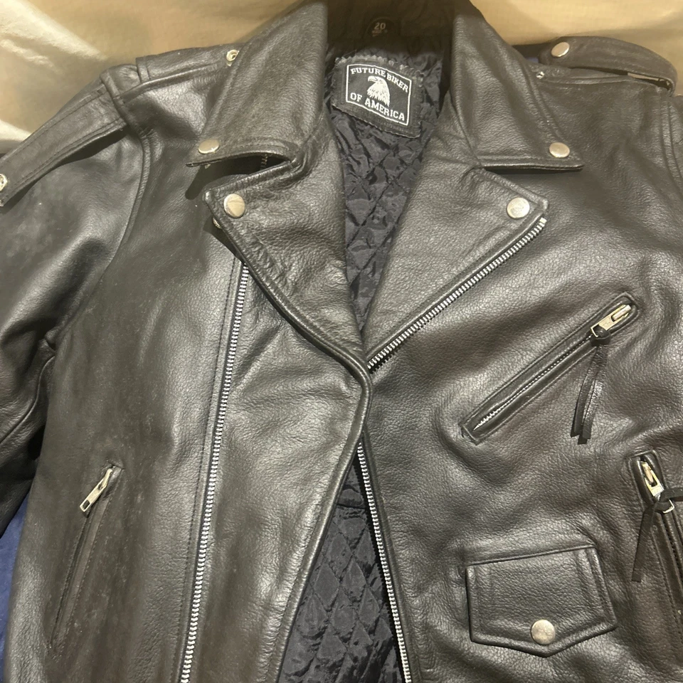 Future Biker of America夹克皮革骑行夹克,带扣和腰带拉链 — 第 1/4 张图片