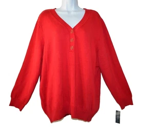 Karen Scott Women's Sweater Red Long-Sleeve Henley Pullover Size 0X - Picture 1 of 3
